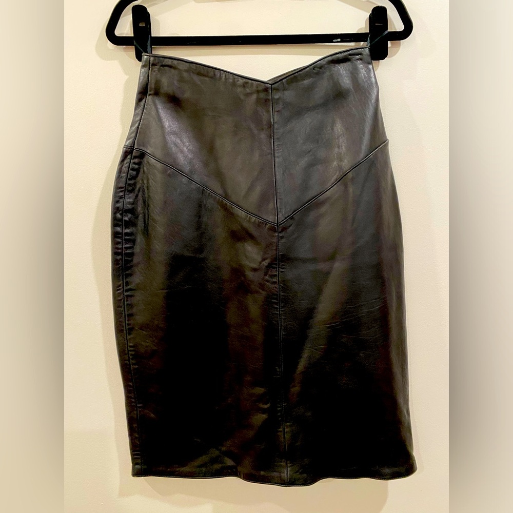 Genuine leather pencil skirt